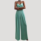 Gwendolyn | Damen Träger Jumpsuit mit weiten Beinen – Grün