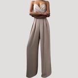 Gwendolyn | Damen Träger Jumpsuit mit weiten Beinen – Weiß