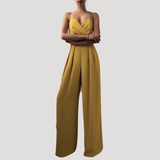 Gwendolyn | Damen Träger Jumpsuit mit weiten Beinen – Gelb