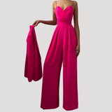 Gwendolyn | Damen Träger Jumpsuit mit weiten Beinen – Dunkelrosa