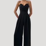 Gwendolyn | Damen Träger Jumpsuit mit weiten Beinen – Schwarz