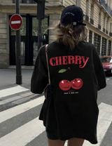 Elena - T-Shirt mit Kirschendruck – Schwarz