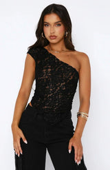 Damen-Spitzen-Top – Schwarz