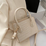 Luxus Handtasche Damen – Krokodilleder-Optik – Schultertasche – Weiß