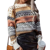 Gestreifter damenpullover im vintage-stil – Khaki
