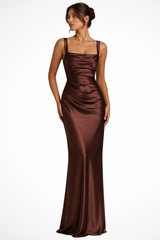 Helene | Damen Elegantes Maxi Abendkleid – Braun