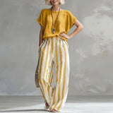 Hermione | Damen Gestreiftes Wide Leg Sommer Set – Gelb