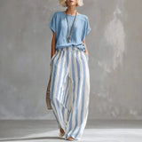 Hermione | Damen Gestreiftes Wide Leg Sommer Set – Hellblau