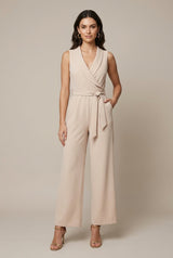 Lucy | Weites Bein Langarm Jumpsuit – Beige