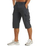 Herren 3/4 Cargo-Shorts mit Reißverschlusstaschen und Gürtelschlaufen – Dunkelgrau