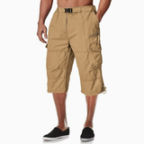 Herren 3/4 Cargo-Shorts mit Reißverschlusstaschen und Gürtelschlaufen – Khaki