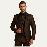 Herren Anzugset mit Sakko, Weste und Hose mit Reverskragen – Braun
