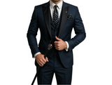 Herren Anzugset mit Sakko, Weste und Hose mit Reverskragen – Marineblau