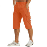 Herren Cargo Shorts Knielänge Seitentaschen Gürtelschlaufen Knopfverschluss – Orange