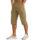 Herren Cargo Shorts Knielänge Seitentaschen Gürtelschlaufen Knopfverschluss – Khaki