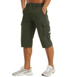 Herren Cargo Shorts Knielänge Seitentaschen Gürtelschlaufen Knopfverschluss – Dunkelgrün
