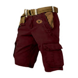 Herren Cargo Shorts mit Gürtel und Yellowstone Logo und Beintaschen – Rot