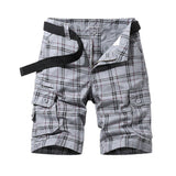 Herren Cargo Shorts mit Karomuster und Gürtel und Beintaschen – Grau
