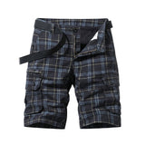 Herren Cargo Shorts mit Karomuster und Gürtel und Beintaschen – Schwarz