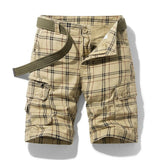 Herren Cargo Shorts mit Karomuster und Gürtel und Beintaschen – Khaki