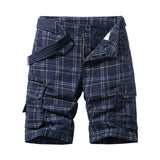 Herren Cargo Shorts mit Karomuster und Gürtel und Beintaschen – Blau