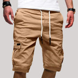 Herren Cargo Shorts mit Kordelzugbund und Mehreren Taschen – Khaki