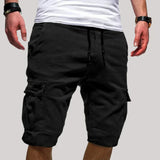 Herren Cargo Shorts mit Kordelzugbund und Mehreren Taschen – Schwarz