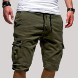Herren Cargo Shorts mit Kordelzugbund und Mehreren Taschen – Dunkelgrün