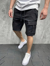 Herren Cargo Shorts mit Kordelzugbund und Pattentaschen – Schwarz