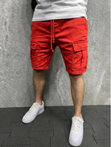 Herren Cargo Shorts mit Kordelzugbund und Pattentaschen – Rot
