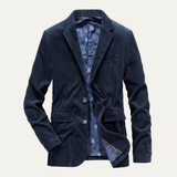Herren Cordblazer mit Reverskragen und Knopfverschluss – Marineblau