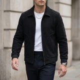 Herren Cordjacke mit Reißverschluss und gerippten Bündchen – Schwarz