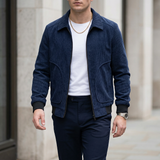 Herren Cordjacke mit Reißverschluss und gerippten Bündchen – Dunkelblau