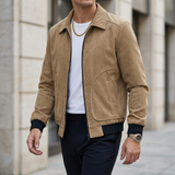 Herren Cordjacke mit Reißverschluss und gerippten Bündchen – Khaki