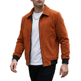 Herren Cordjacke mit Reißverschluss und gerippten Bündchen – Orange