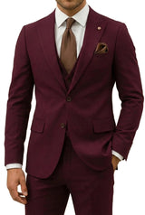 Herren Dreiteiler mit Sakko, Weste und Hose – Weinrot