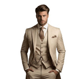Herren-Dreiteiliger Anzug mit Sakko, Weste und Hose – Beige