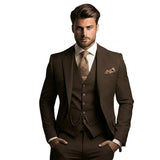 Herren-Dreiteiliger Anzug mit Sakko, Weste und Hose – Kaffee