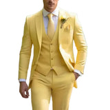 Herren Dreiteiliger Anzug Set mit Sakko, Weste und Hose – Gelb
