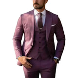 Herren Dreiteiliger Anzug Set mit Sakko, Weste und Hose – Lila