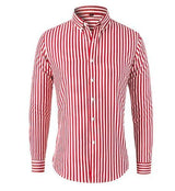 Herren Gestreiftes Langarmhemd mit Knopfleiste – Rot