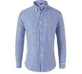 Herren Gestreiftes Langarmhemd mit Knopfleiste – Blau