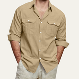 Herren Hemd mit Knopfleiste und zwei Brusttaschen mit Patte – Beige