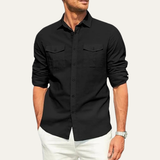 Herren Hemd mit Knopfleiste und zwei Brusttaschen mit Patte – Schwarz