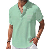 Herren Henley Hemd mit Kurzarm und Stehkragen und Brusttasche – Grün