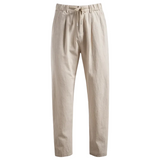 Herren Hose mit Faltenbund, Kordelzug und Reißverschluss – Beige
