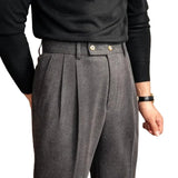 Herren Hose mit hohem Bund und Bundfalte – Grau