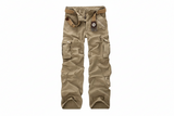 Herren Hose mit Mehrfachen Aufgesetzten Taschen und Gürtelstruktur – Khaki