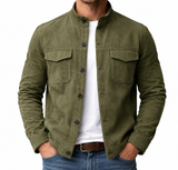 Herren Jacke mit Knopfleiste, Stehkragen und Brusttaschen mit Klappe – Hellgrün