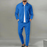 Herren Jacke mit Reißverschluss und Hose Set – Royalblau